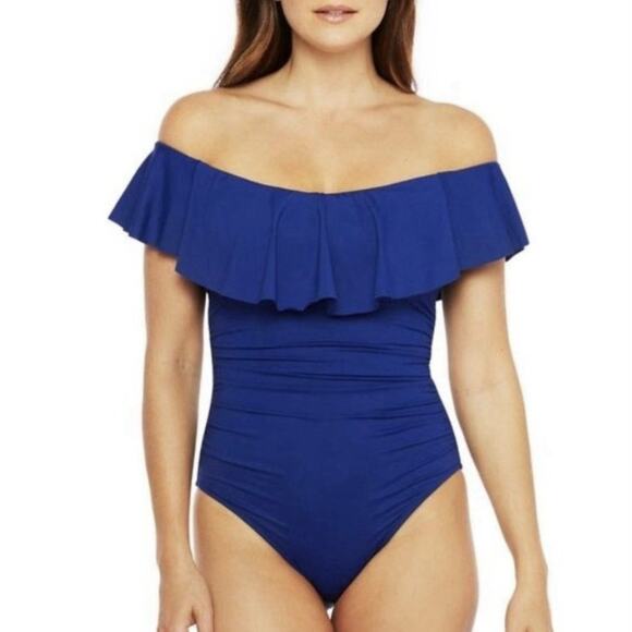 La Blanca Other - NWT La Blanca Island Goddess Off The Shoulder Ruffled One Piece Swimsuit 8 Beach